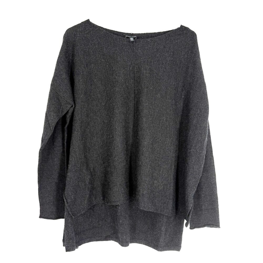 Eileen Fisher Sweater Gray 100% Merino Wool Box Top Minimalist Lagenlook Size M